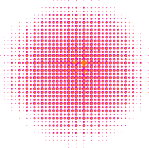 En cirkel af små cirkler i pink orange gradient